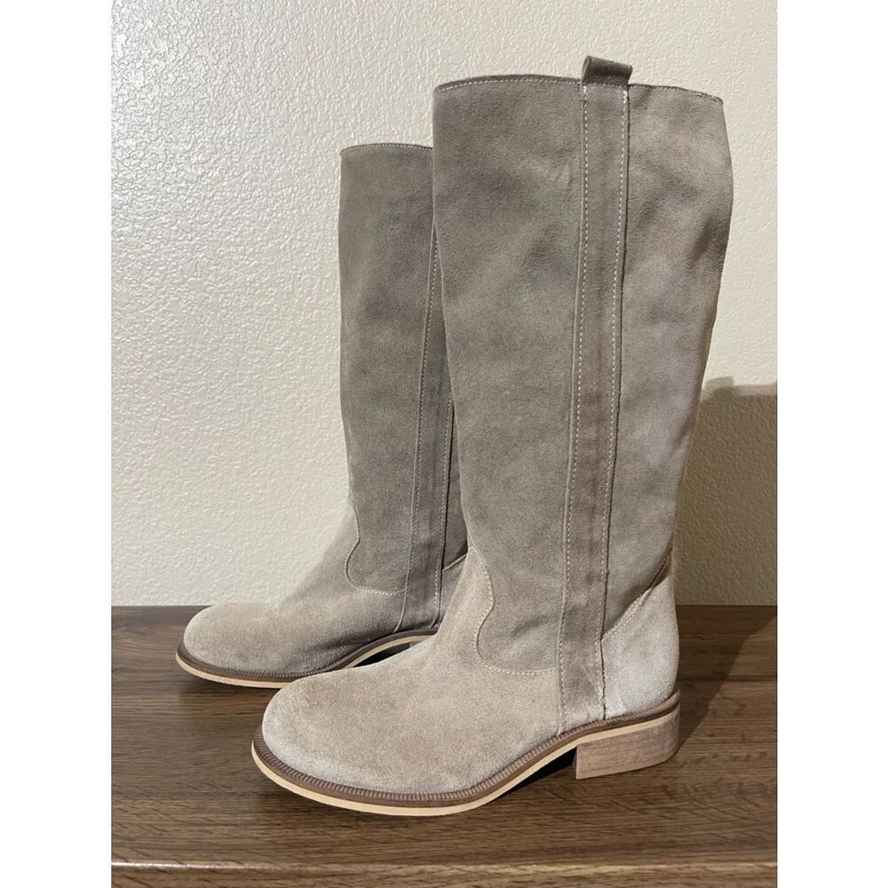 Women's Taupe Suede Mid-Calf Booties - Neutral Suede Pull-On Style
